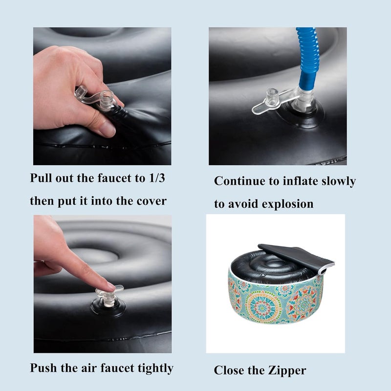 FUNHOME Inflatable Stool Ottoman Footrest with Handle, All Weather Footrest Seat with Foot Pump D20 xH9, Water Repellent Footstool Pouf for Home Patio Garden and Camping Use-Cyan Circle - Image 5
